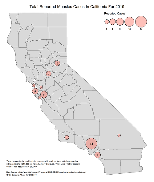 Map of Measles Cases In California 2019